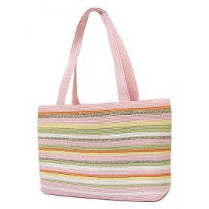 Straw Shopping Tote Bags - Multi Stripes - Pink - BG-ST124PK